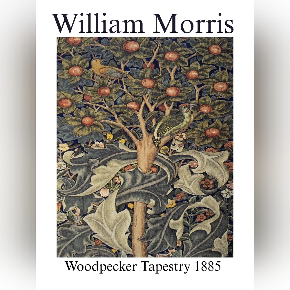 William Morris Woodpecker Tapestry Art Print - Botanical Bird Design
